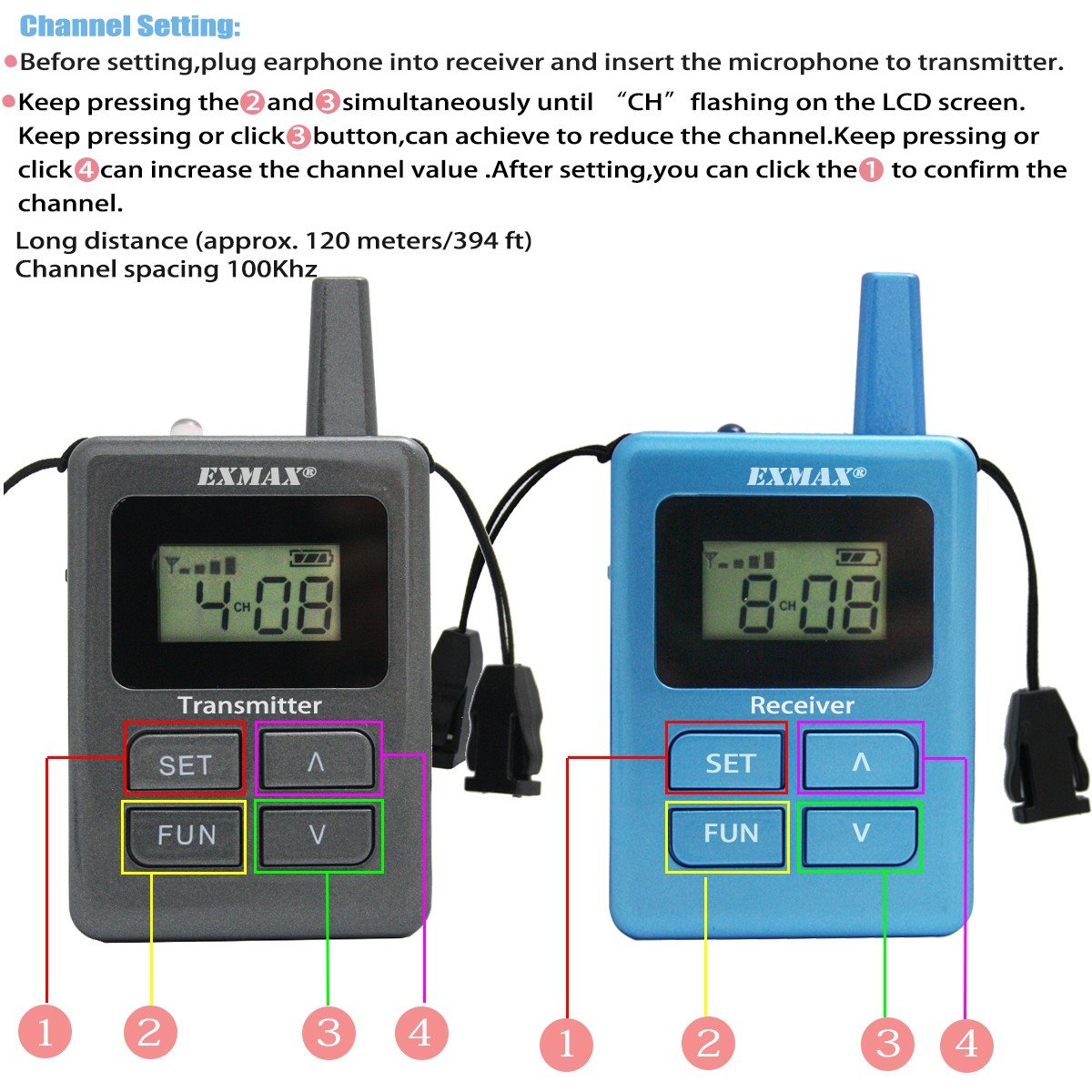 EXMAX ELGT-470 Simultaneous Interpreting Equipment Headset Tour Guide System 100 Channels for Church,Exhibition,Training,Reception,Church,Teaching,Assistive Listening(1 Transmitter & 20 Receivers)