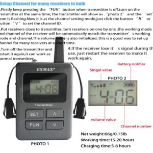 EXMAX ELGT-470 Simultaneous Interpreting Equipment Headset Tour Guide System 100 Channels for Church,Exhibition,Training,Reception,Church,Teaching,Assistive Listening(1 Transmitter & 20 Receivers)