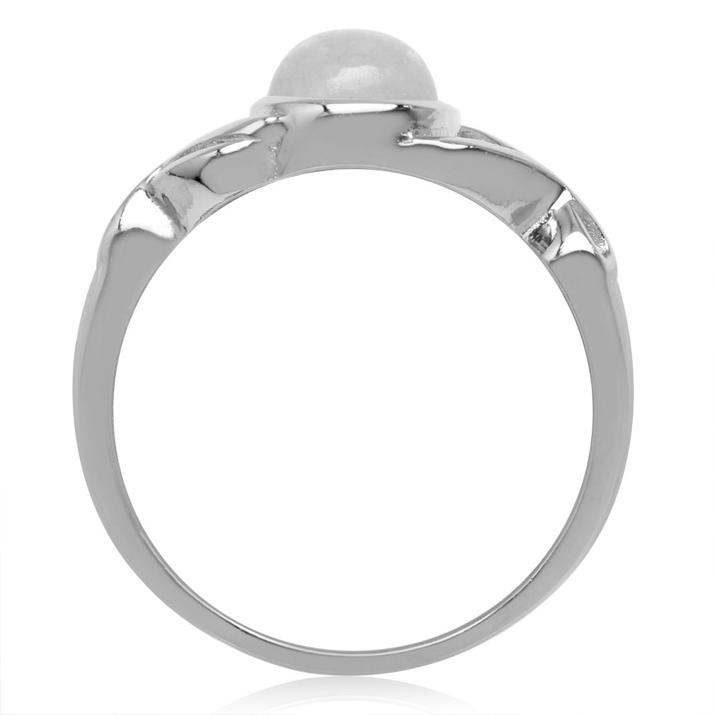 Silvershake 7mm Natural Round Shape Moonstone White Gold Plated 925 Sterling Silver Casual Solitaire Ring Size 8