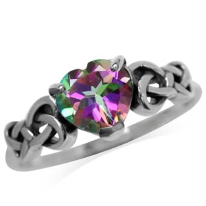 Silvershake 1.43ct. Heart Shape Mystic Fire Topaz 925 Sterling Silver Celtic Knot Ring Size 9.5