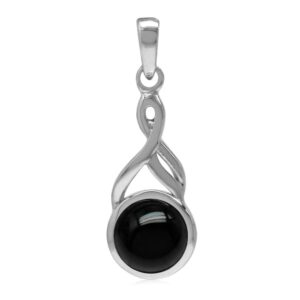 Silvershake 7mm Genuine Round Shape Black Onyx White Gold Plated 925 Sterling Silver Casual Solitaire Pendant