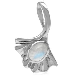 Silvershake Natural Moonstone White Gold Plated 925 Sterling Silver Ginkgo Leaf Solitaire Pendant