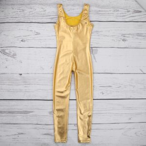 iiniim Kids Boys Girls Sleeveless Shiny Mettalic Full Body Unitard Jumpsuit Gymnasitc Tank Leotard Fancy Dance Costumes Gold 8-10