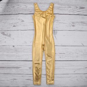 iiniim Kids Boys Girls Sleeveless Shiny Mettalic Full Body Unitard Jumpsuit Gymnasitc Tank Leotard Fancy Dance Costumes Gold 8-10