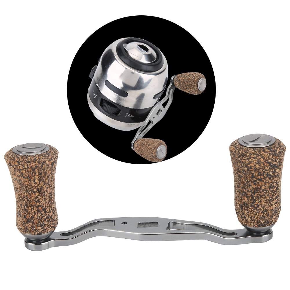 Fishing Reel Handle, Reel Handle Wood Knob Carbon Fiber Frame with Fittings Replacement Parts (Silver)