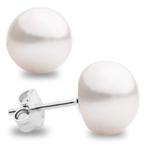 women pearl stud earrings. fresh water cultured pearls button shape secret & you | 925 sterling silver mounts | available in 10 sizes from 4 mm to 13 mm