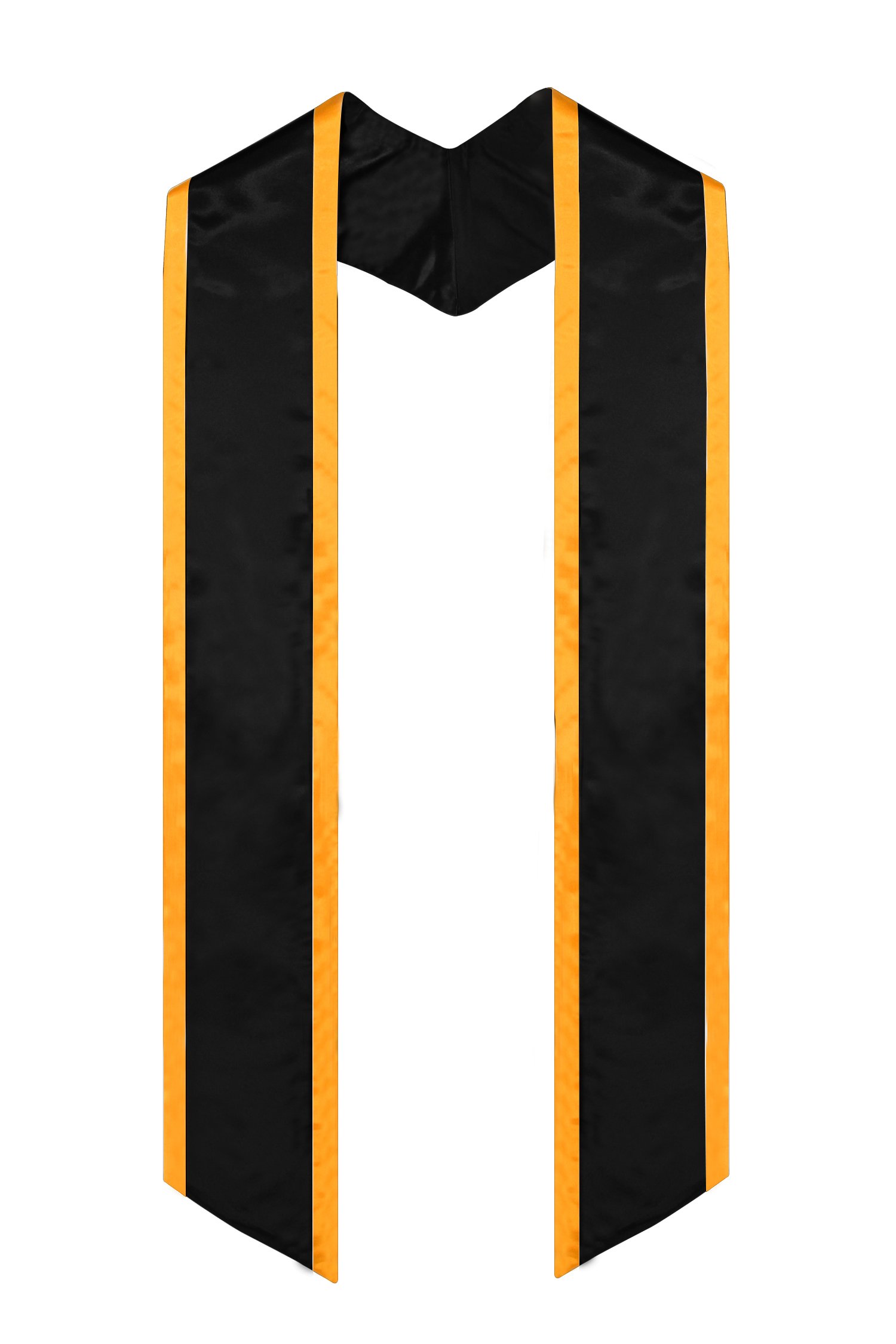 GraduationMall Plain Graduation Honor Stole Angled End Black With Gold Trim Unisex Adult 72" Long