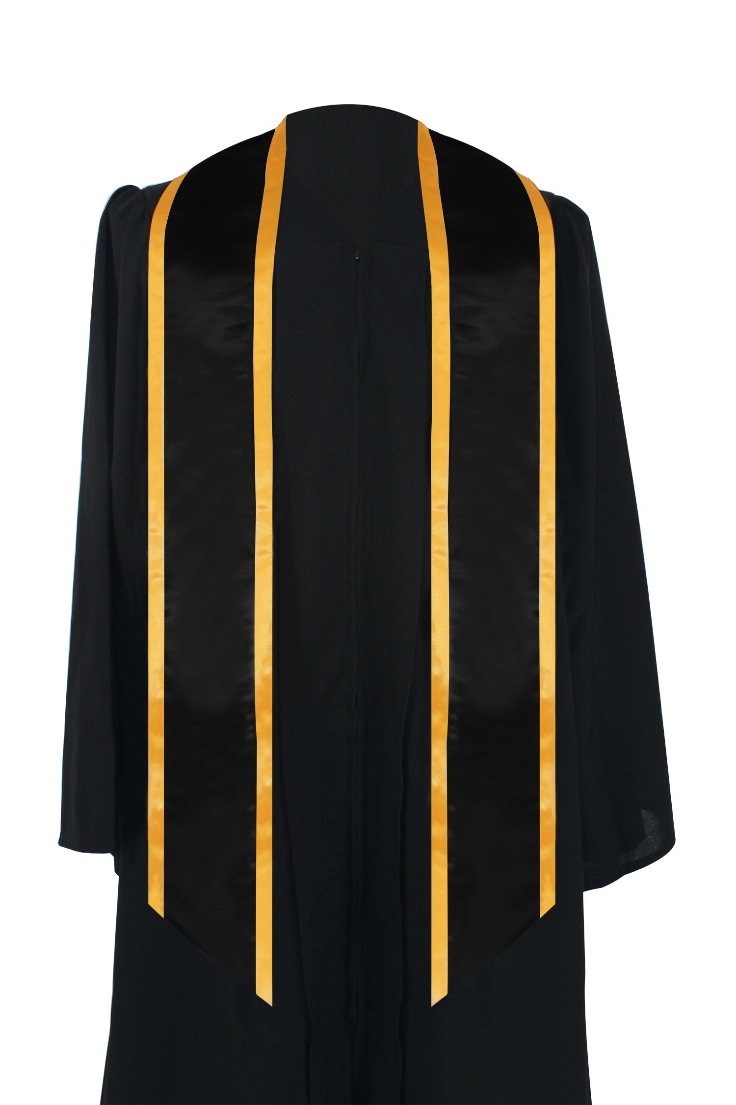 GraduationMall Plain Graduation Honor Stole Angled End Black With Gold Trim Unisex Adult 72" Long