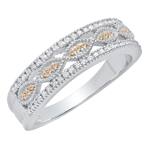 Dazzlingrock Collection 0.27 Carat (Ctw) Sterling Silver Champagne & White Diamond Ladies Wedding Band 1/4 CT, Size 6.5