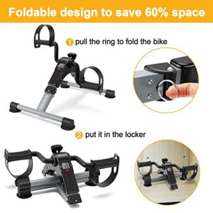 Pedal Exerciser Desk Exercise Bike Leg and Arm Recovery Bike with LCD Monitor Foldable and Porable (Black/Grey)