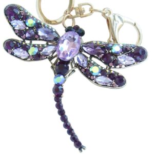 Sindary Art Style Dragonfly Keychain Pendant Rhinestone Crystal K5684 (Gold-Tone Purple)