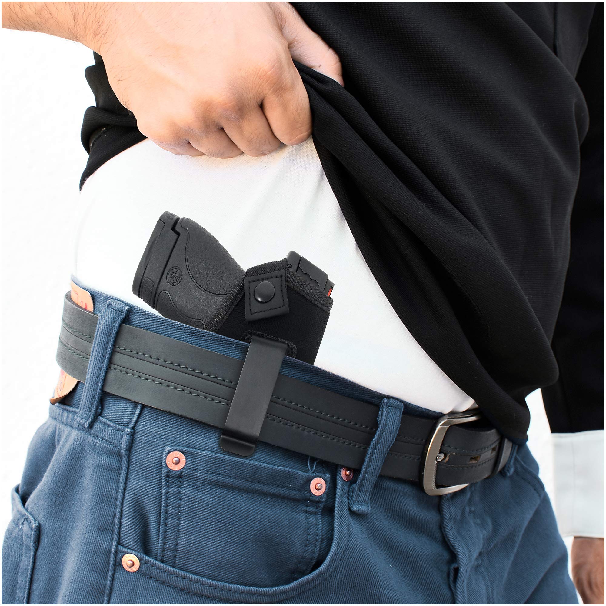 IWB Gun Holster by PH - Concealed Carry Soft Material - Soft Interior - Fits MP Shield 9mm.40 Cal/Glock 26 27 29 33 42 43 / Ruger LC9, LC380 - Taurus Slim Line, PT111, GX4 - Springfield XD