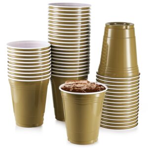 starmar [chefcity] 50 pack - 16 oz disposable gold plastic cups big party cup perfect for birthday party's tableware