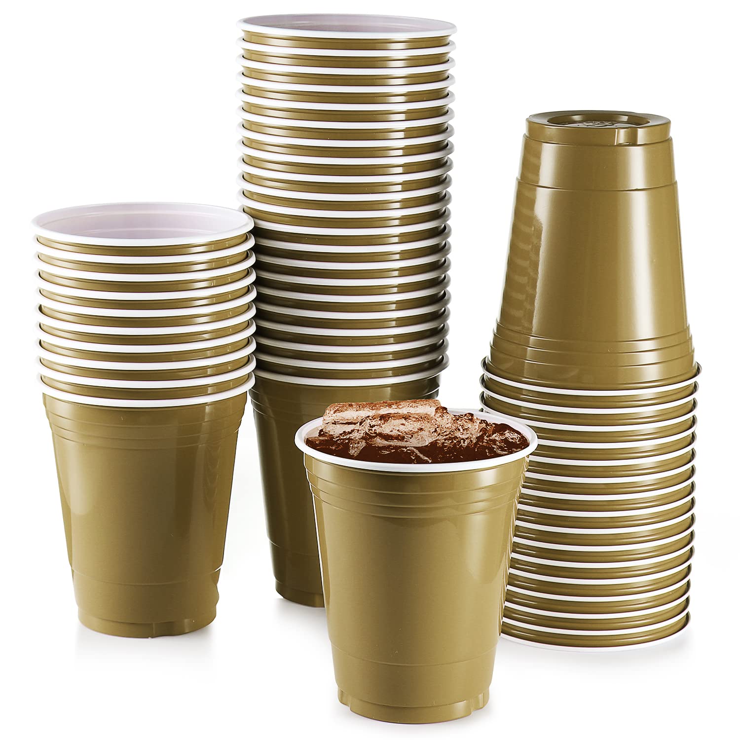 StarMar [Chefcity] 50 Pack - 16 Oz Disposable Gold Plastic Cups Big Party Cup Perfect For Birthday Party's Tableware