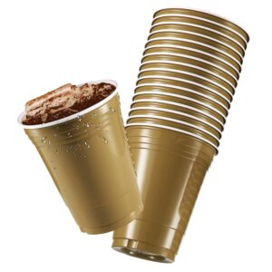 StarMar [Chefcity] 50 Pack - 16 Oz Disposable Gold Plastic Cups Big Party Cup Perfect For Birthday Party's Tableware