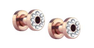 forbidden body jewelry 0g plugs, 0g gauges, gauges for a wedding, plug gauges, rhinestone plugs, rose gold ip surgical steel crystal rimmed screw fit cute plugs (4mm 6ga)