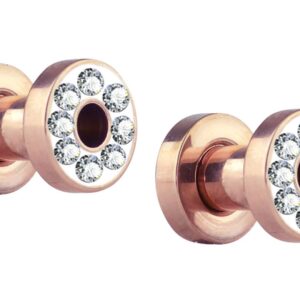 Forbidden Body Jewelry 0g Plugs, 0g Gauges, Gauges for a Wedding, Plug Gauges, Rhinestone Plugs, Rose Gold IP Surgical Steel Crystal Rimmed Screw Fit Cute Plugs (4mm 6GA)