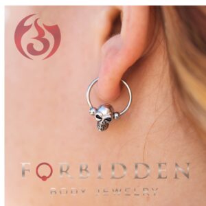 Forbidden Body Jewelry Surgical Steel Skull Captive Bead Ring Hoops, Skull Septum Ring, Nipple Ring, CBR 14G 12mm (Sold as a Set)