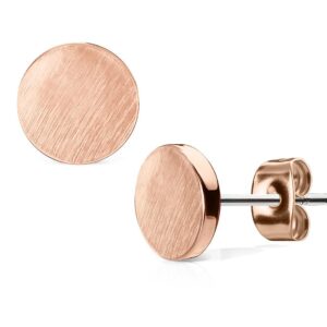 Forbidden Body Jewelry Circle-Shaped Rose Gold Tone Surgical Steel Brushed Finish Stud Earrings