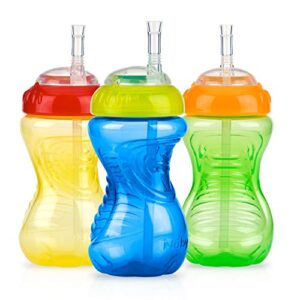 Nuby No-Spill Sippy Cup with Flex Straw - (3-Pack) 10-Ounce Bottles - Sippy Cups for Toddlers 12+ Months - Neutral Color Training Cups for Toddlers