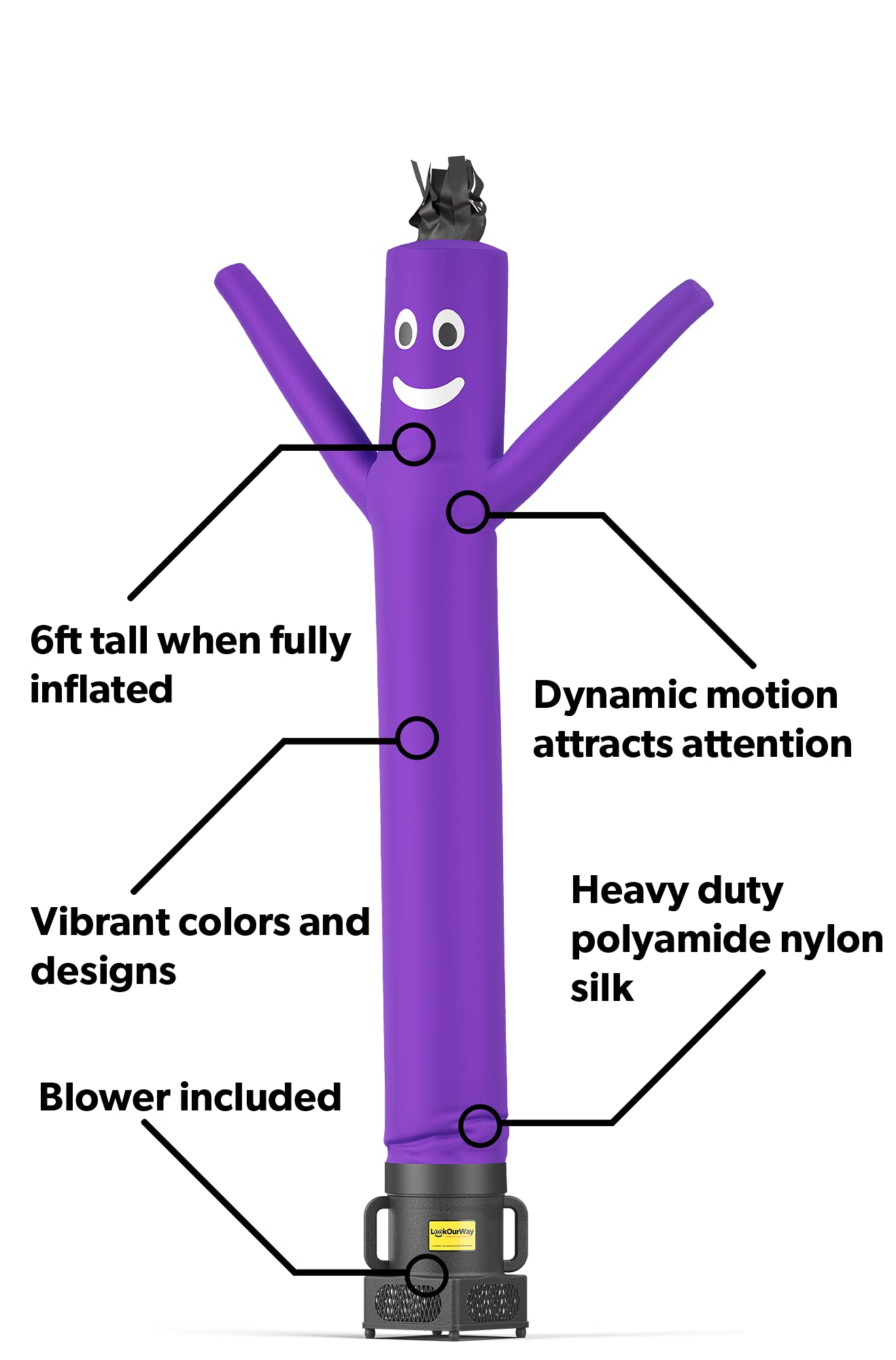 LookOurWay Air Dancers Wacky Waving Inflatable Tube Man Set - 7ft Tall Advertising Air Dancer Waving Man Inflatable Tube Guy with Sky Dancer Blower- Purple