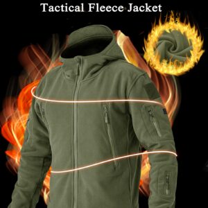 BIYLACLESEN Tactical Fleece Sweater for Men Fleece Track Jacket Thermal Fleece Lined Hooded Full Zip Tactical Jacket Hunting Army L