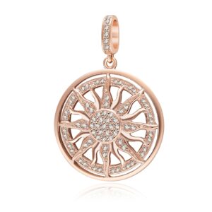 Rose Gold Sun Charms 925 Sterling Silver Dangle Charms with Clear CZ for Pandora 3mm Snake Chain Bracelet