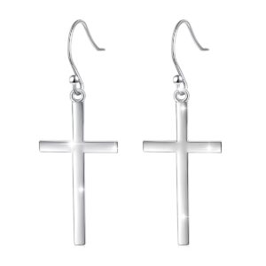 s925 sterling silver jewelry classic religious cross dangle earrings