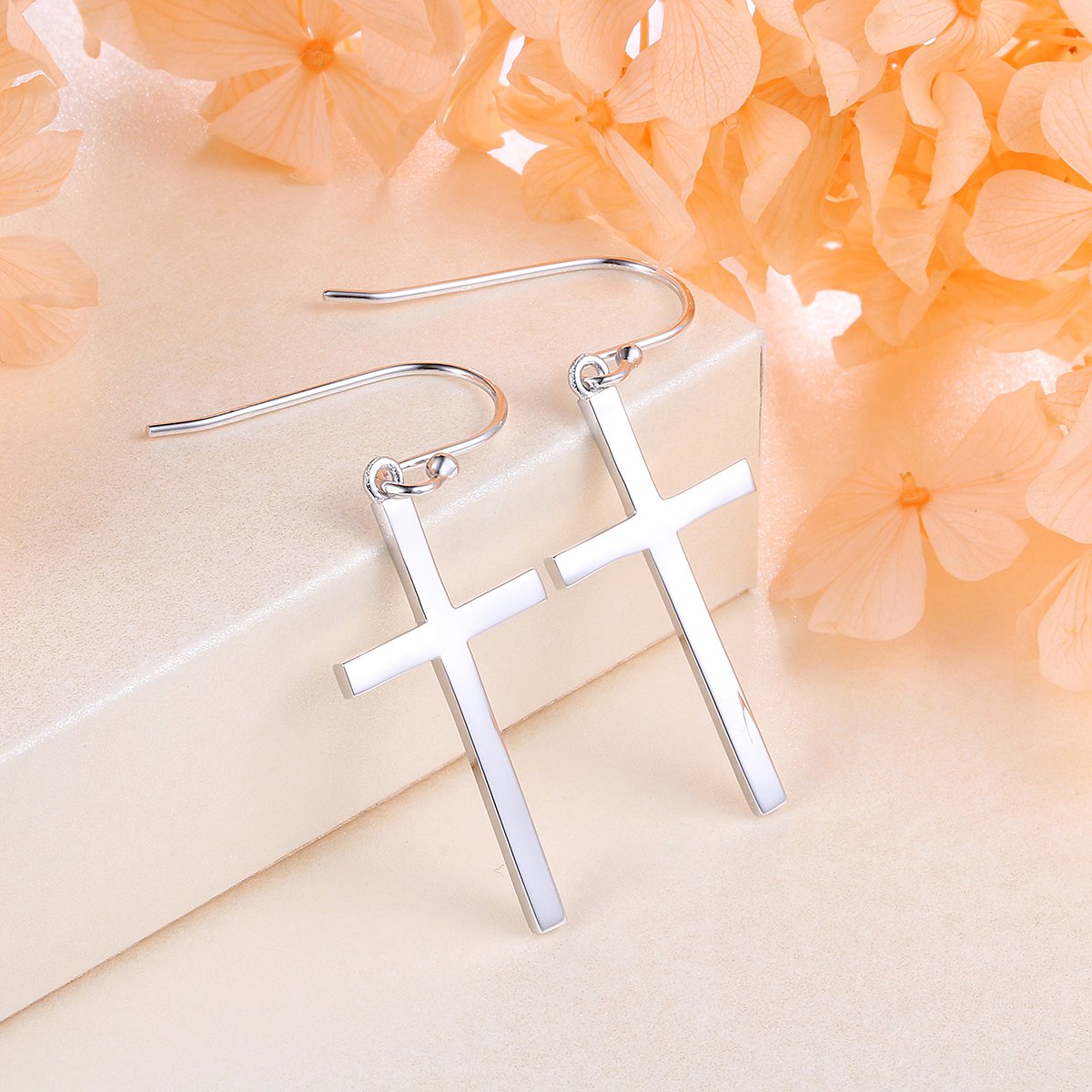 S925 Sterling Silver Jewelry Classic Religious Cross Dangle Earrings