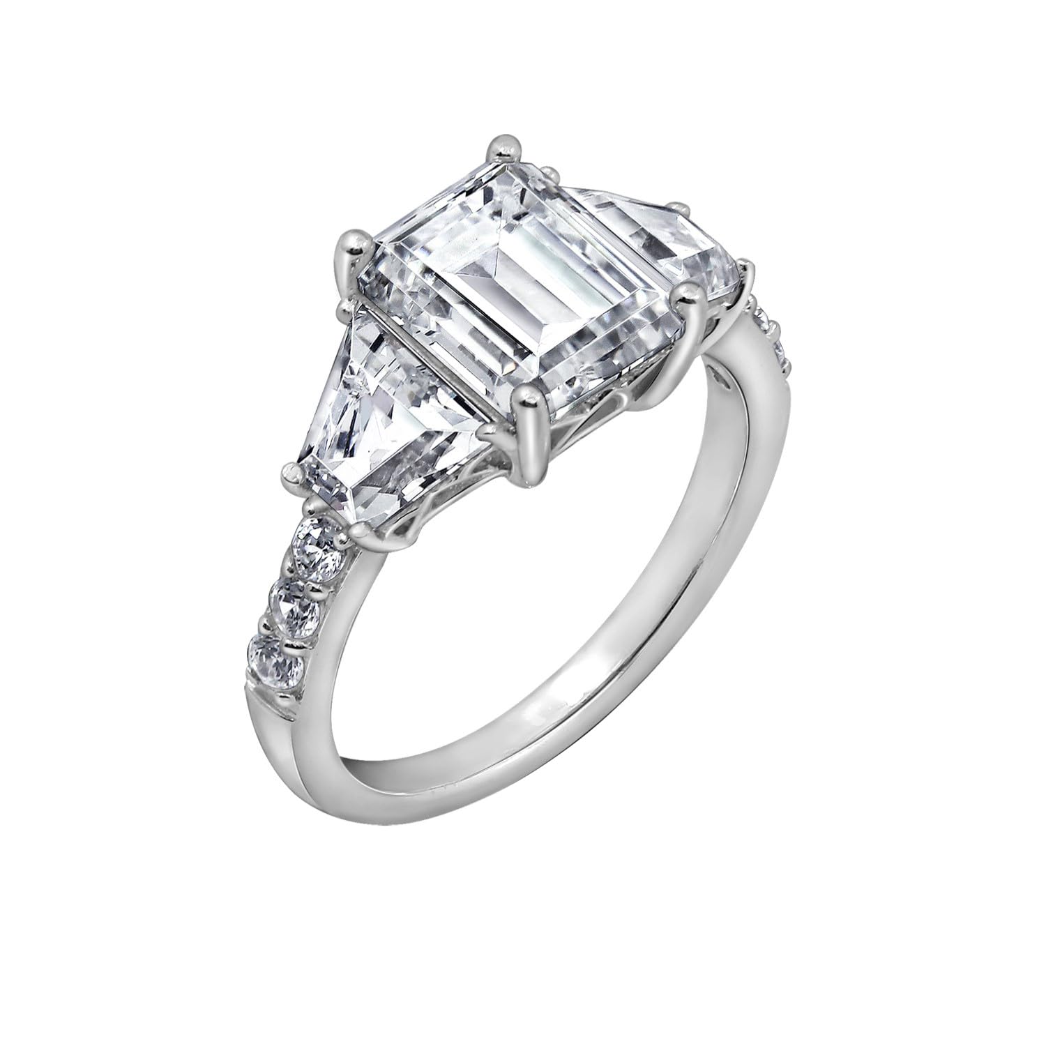 DIAMONBLISS Trapeze & Emerald Cut Ring 925 Sterling Silver Prong Set Engagement Ring Band | 5.00 Carats Cubic Zirconia CZ Simulated Diamond (5)