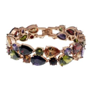 Vanessa Rose Gold Multi Gemstone Jewelry Sets for Women,Sparkling Garnet Amethyst Morganite Peridot Topaz (7 inch Bracelet)