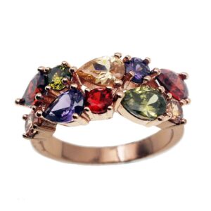 Vanessa Rose Gold Multi Gemstone Jewelry Sets for Women,Sparkling Garnet Amethyst Morganite Peridot Topaz (10# Ring)