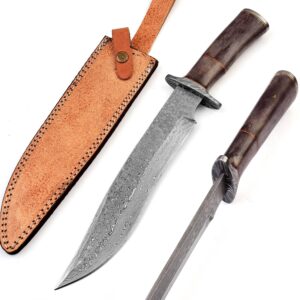 UK UNIQUE SHARP KNIVES BK-3023 Handmade Damascus Steel 15.00 Inches Damascus Steel Hunting Knife - Camel Bone Handle With Damascus Steel Gurd/Pommel