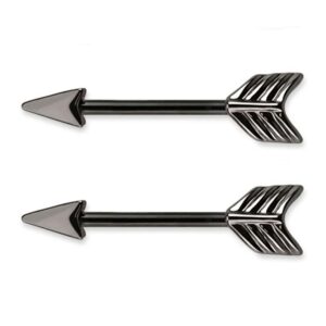 forbidden body jewelry pair of 14g 12mm black ip plated surgical steel arrow nipple piercing barbells