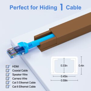 Yecaye 125in Brown Cord Hider - One-Cord Channel Cord Cover on Wall - Cable Management Kit - Wire Covers for Cords - Brown Cable Raceway - 8X L15.7in W0.59in H0.4in, CMC03 Brown