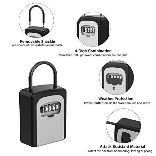 Key Lock Box, Combination Lockbox with Code for House Key Storage, Combo Door Locker