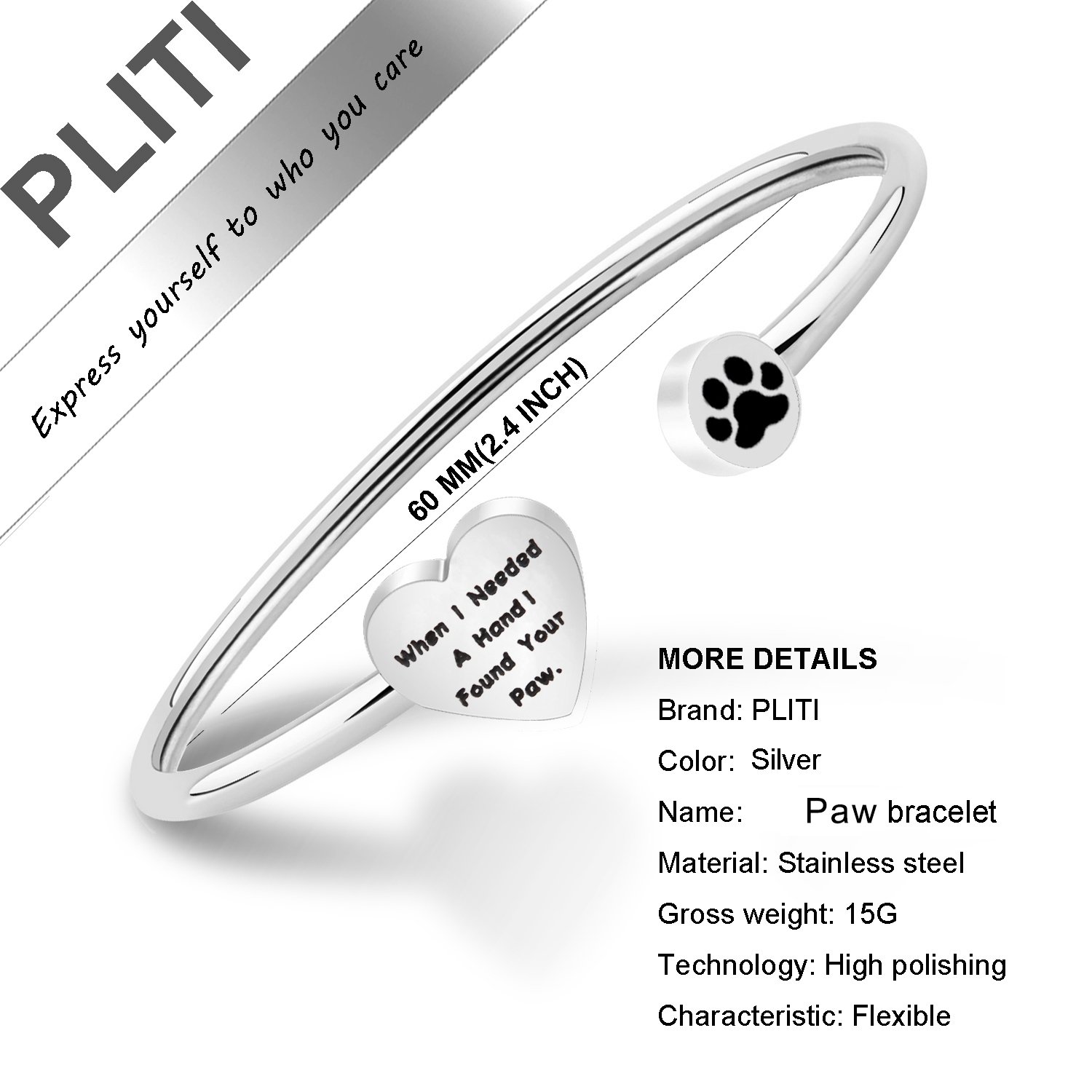 PLITI Dog Lovers Paw Print Bangle Bracelet When I Needed A Hand I Found Your Paw Bracelet For Dog Mom (Dog Paw)