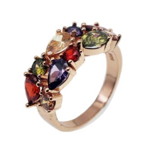 Vanessa Rose Gold Multi Gemstone Jewelry Sets for Women,Sparkling Garnet Amethyst Morganite Peridot Topaz (8# Ring)