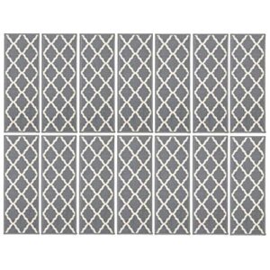 Machine Washable Moroccan Trellis Design Non-Slip Rubberback 8.5" x 26" Traditional Indoor Stair Treads for Wooden Stairs, 14 Pack, Gray