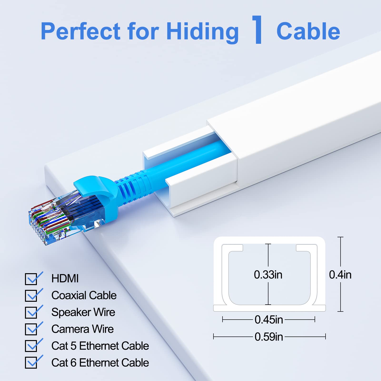 Yecaye 125in Cord Hider - One-Cord Cable Concealer - Cord Cover Wall with 13 Parts - Easy Install Cable Management Kit for 2 Small Wires, Cable Raceway Home Office, 8X L15.7in W0.59in H0.4in, White