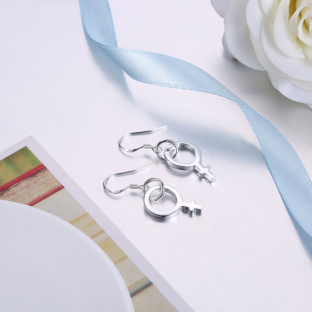 Feminist Silver Earrings for Women Fashion Female Symbol Creative Dangle Hypoallergenic Earrings for Girls