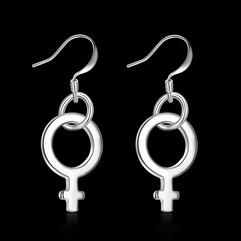 Feminist Silver Earrings for Women Fashion Female Symbol Creative Dangle Hypoallergenic Earrings for Girls