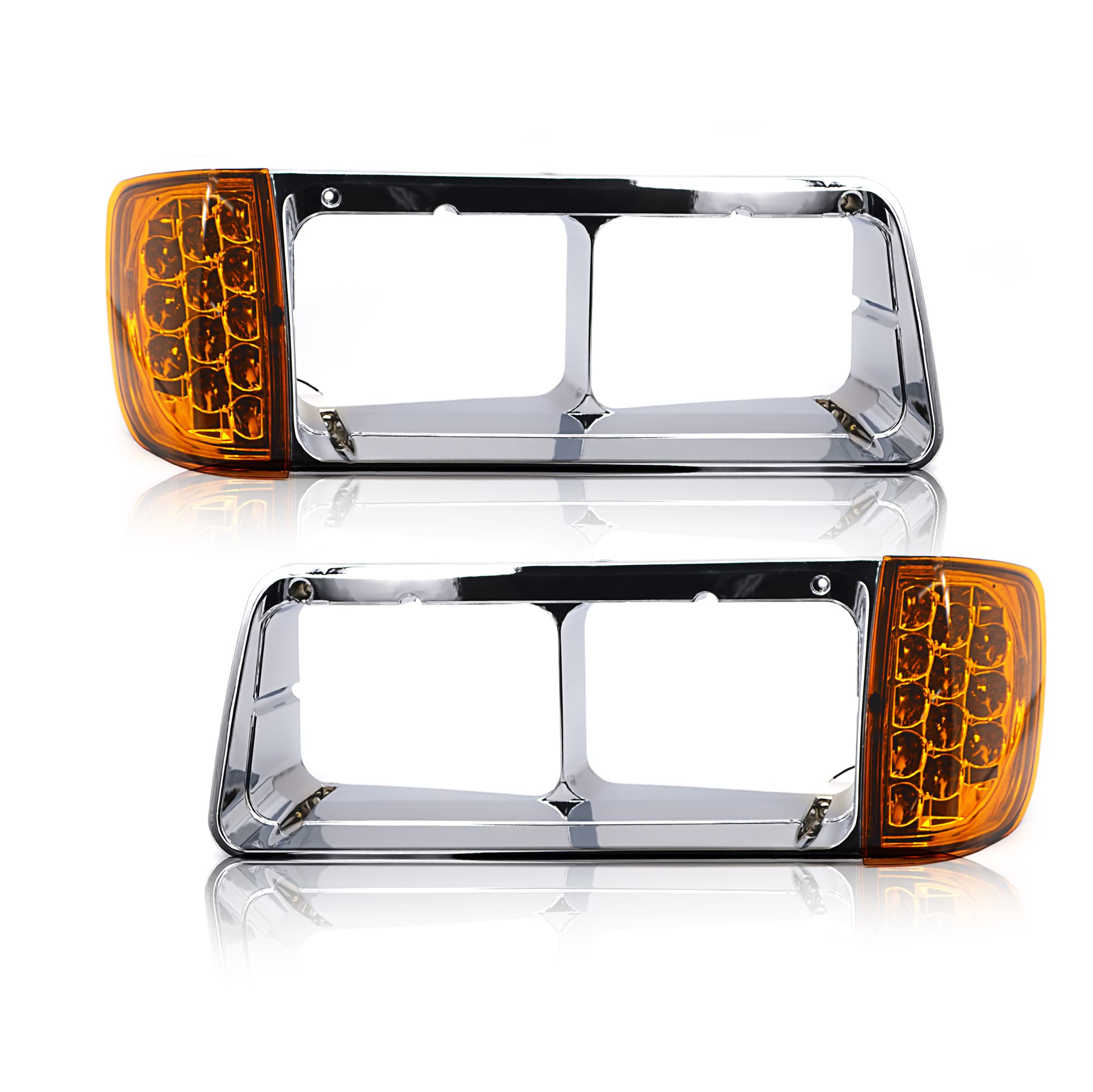 Torque Headlight Bezel PAIR Replacement for 1989-2002 Freightliner FLD semi Trucks with Amber LED Turn Signal Light Assembly DOT SAE Approved Driver Left Passenger Right Side Set 3 Wires (TR039)