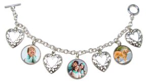 holly road portrait photo silver heart 3 photo charm bracelet personalized upload your photos