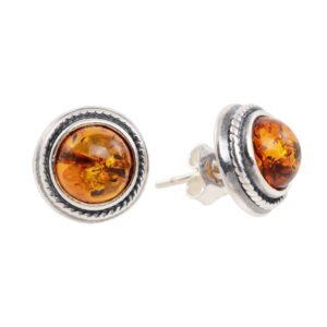 Amber Earrings - GIA Certified 925 Round Baltic Honey Amber Stud Earrings - Sterling Silver Jewelry Collection