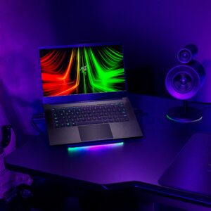 Razer Laptop Stand Chroma: 3-Port USB 3.0 Hub - Ergonomic Design - Anodized Aluminum Construction - Customizable Chroma RGB Lighting - Matte Black