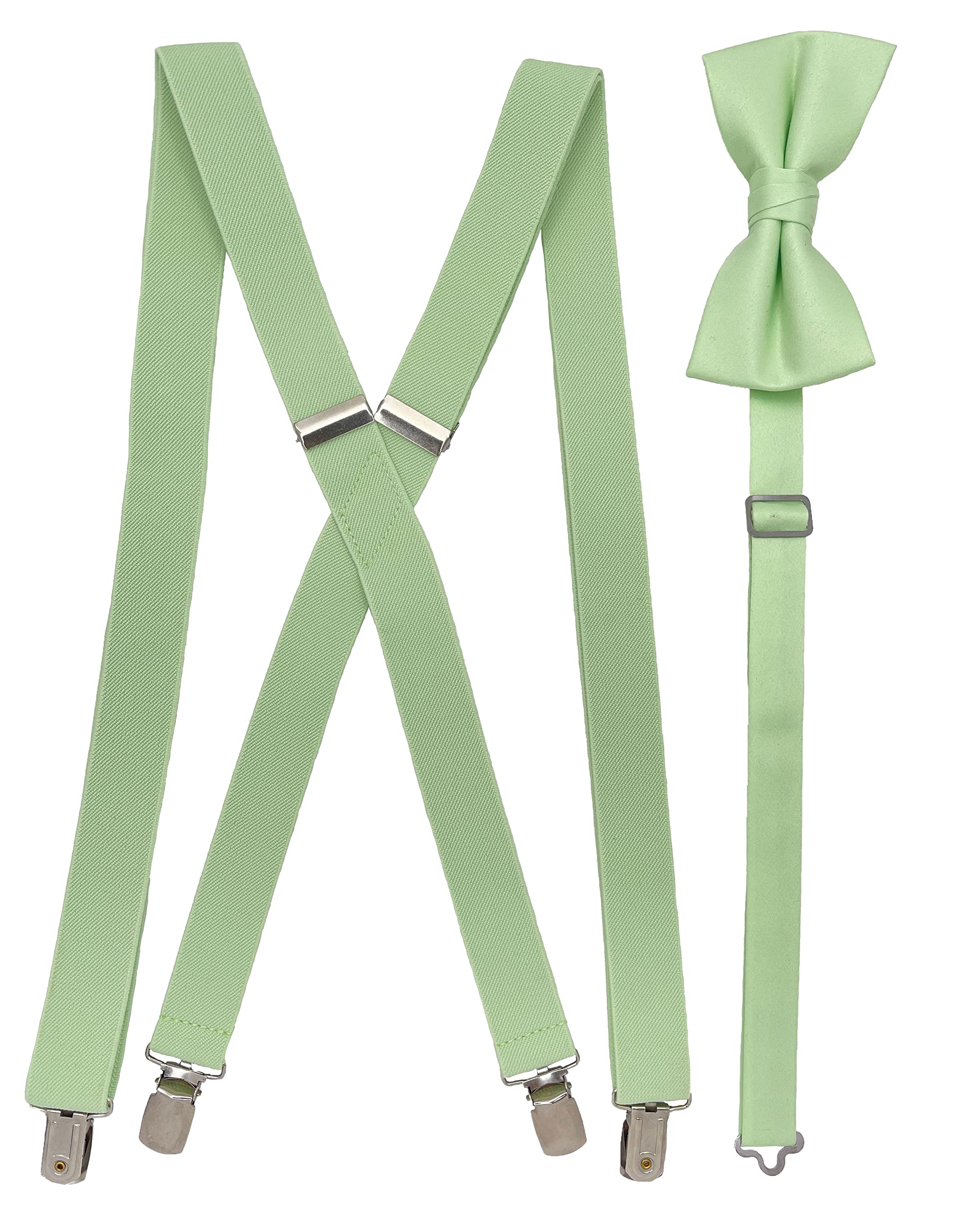 Spencer J's Men's X Back Suspenders & Bowtie Set Variety of Colors (Celery)