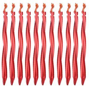 azarxis aluminum tent stakes pegs heavy duty lightweight for camping sand - 10 pack (red - spiral - 9.84 inches)