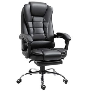 HOMCOM High Back Ergonomic Executive Office Chair, PU Leather Computer Chair with Retractable Footrest, Lumbar Support, Padded Headrest and Armrest, Black