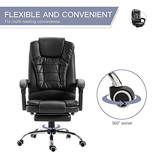 HOMCOM High Back Ergonomic Executive Office Chair, PU Leather Computer Chair with Retractable Footrest, Lumbar Support, Padded Headrest and Armrest, Black